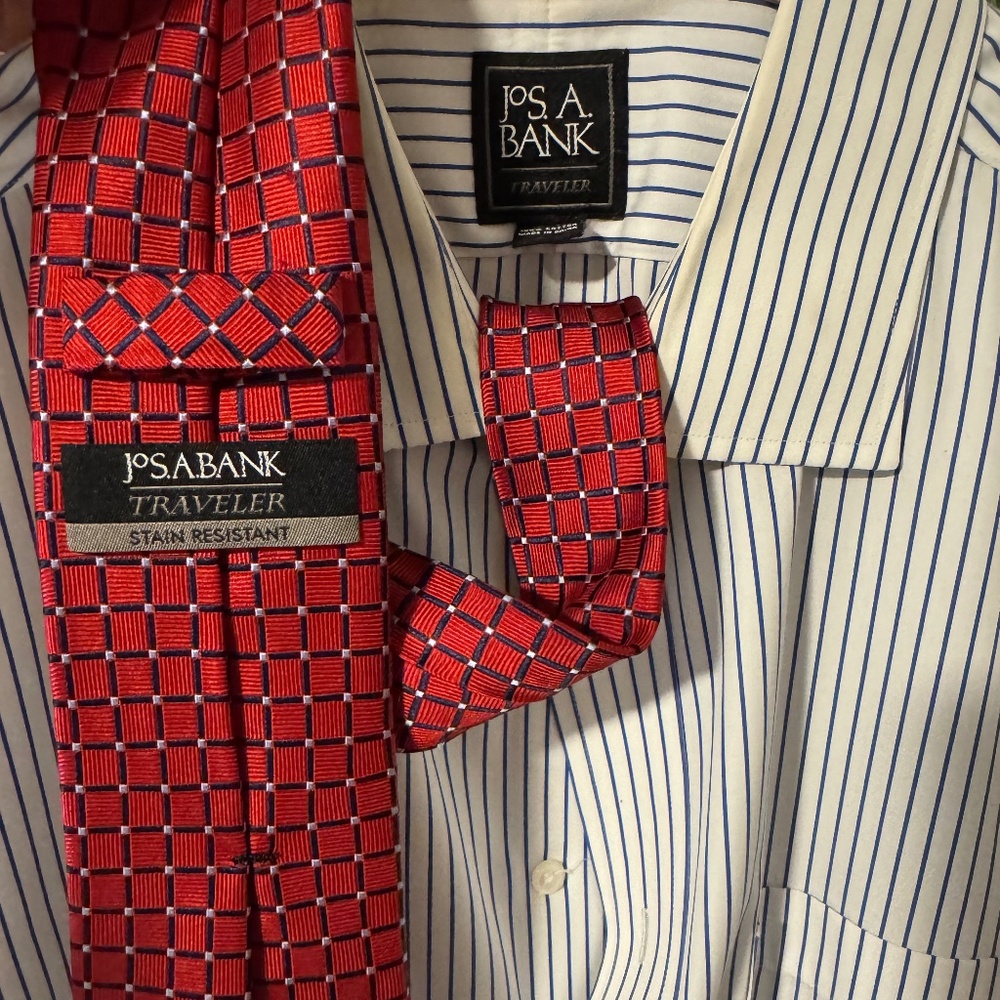 Jos A Bank 17.5-35 striped shirt with Jos. A tie